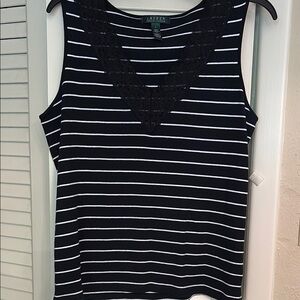 Lauren Ralph Lauren black & white stripe top w/lace around neck